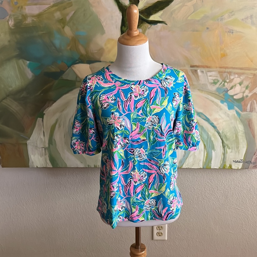 Lilly Pulitzer Rhett Top Womens Keep On Beliefing Formentera Turquoise M - Picture 4 of 16